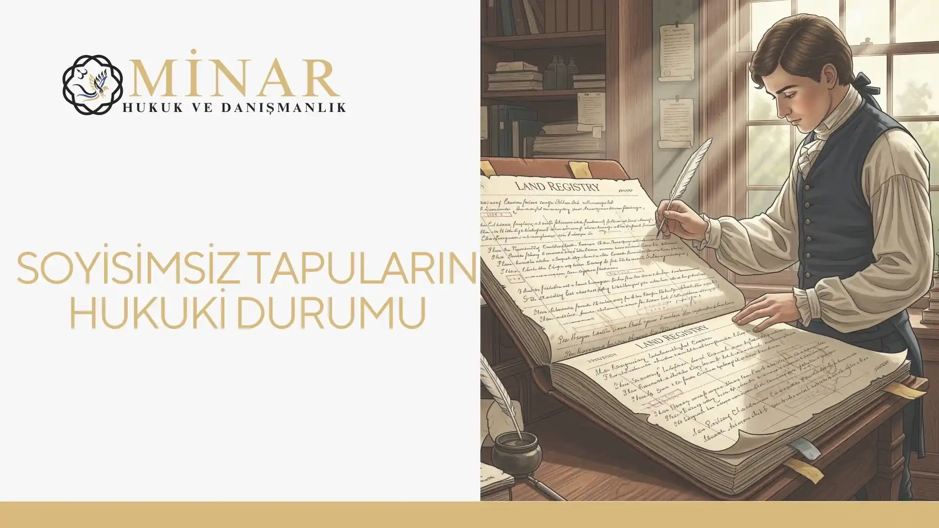 Soyisimsiz tapuların hukuki durumu ve eski tapu kayıtlarının incelenmesini temsil eden Minar Hukuk ve Danışmanlık görseli.