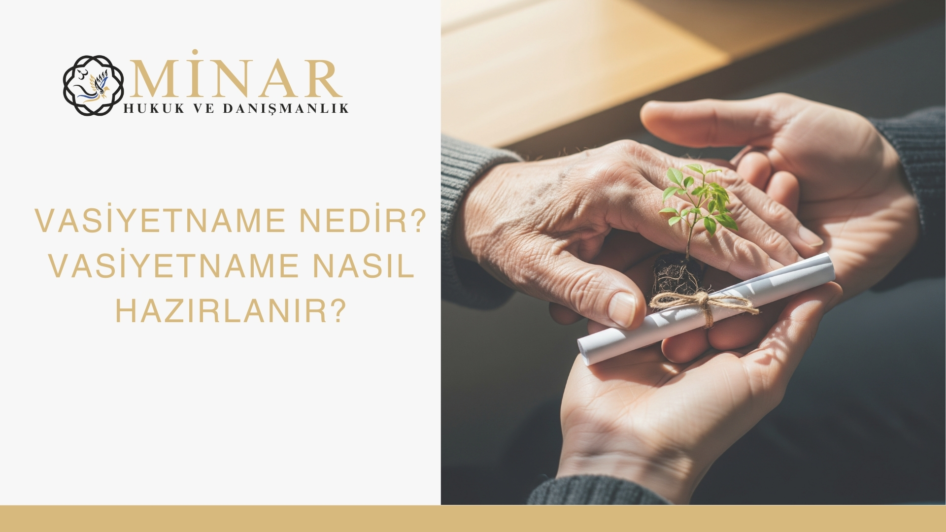 Bir kişinin elinden diğerine küçük bir fidan ve rulo halindeki belge uzatılırken, vasiyetin nesiller arası aktarımını simgeleyen görsel.