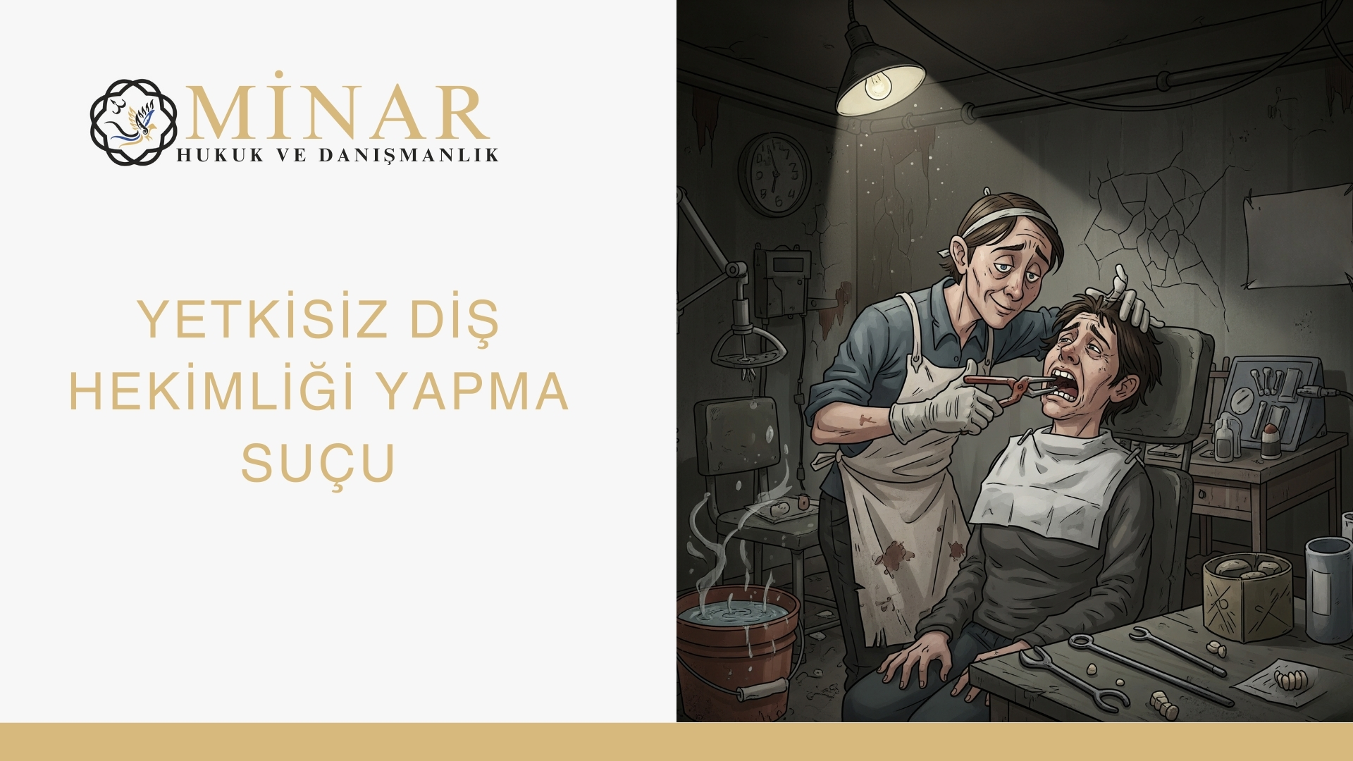 İzmir’de merdiven altı klinikte yetkisiz diş hekimliği müdahalesi; 1219 sayılı Kanun m.41 bilgilendirme görseli – Minar Hukuk