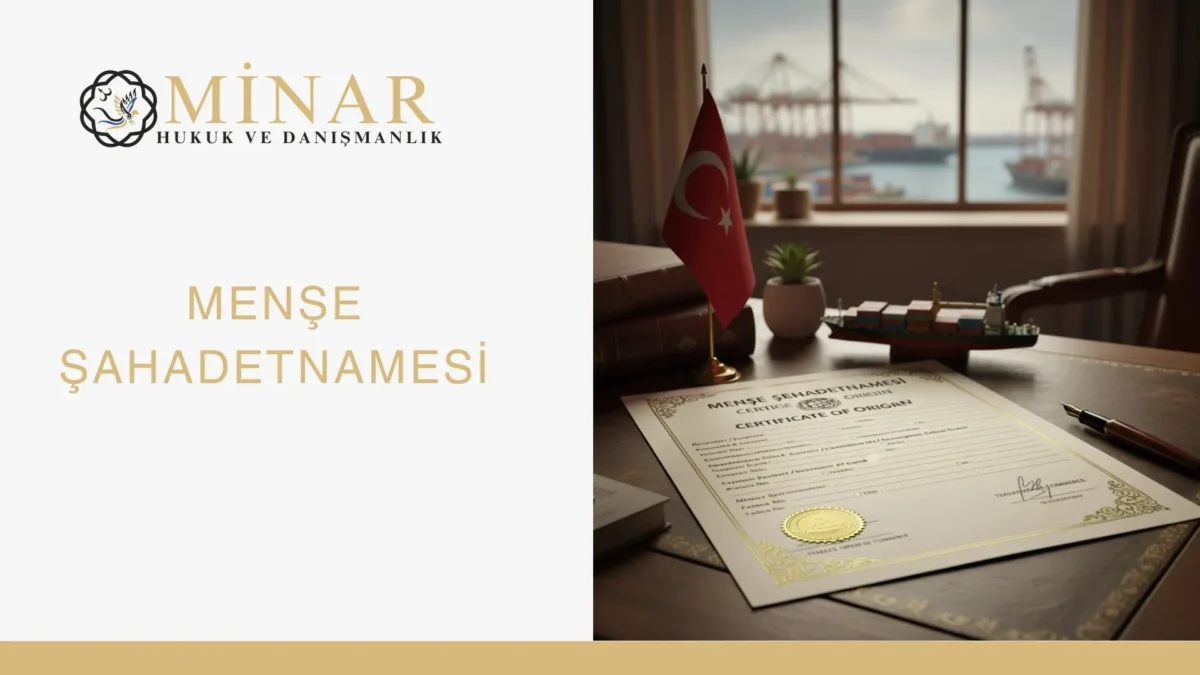 Minar Hukuk ve Danışmanlık için menşe şahadetnamesi, gümrük işlemleri, ithalat ihracat belgeleri ve dış ticaret hukuku konulu kurumsal görsel.