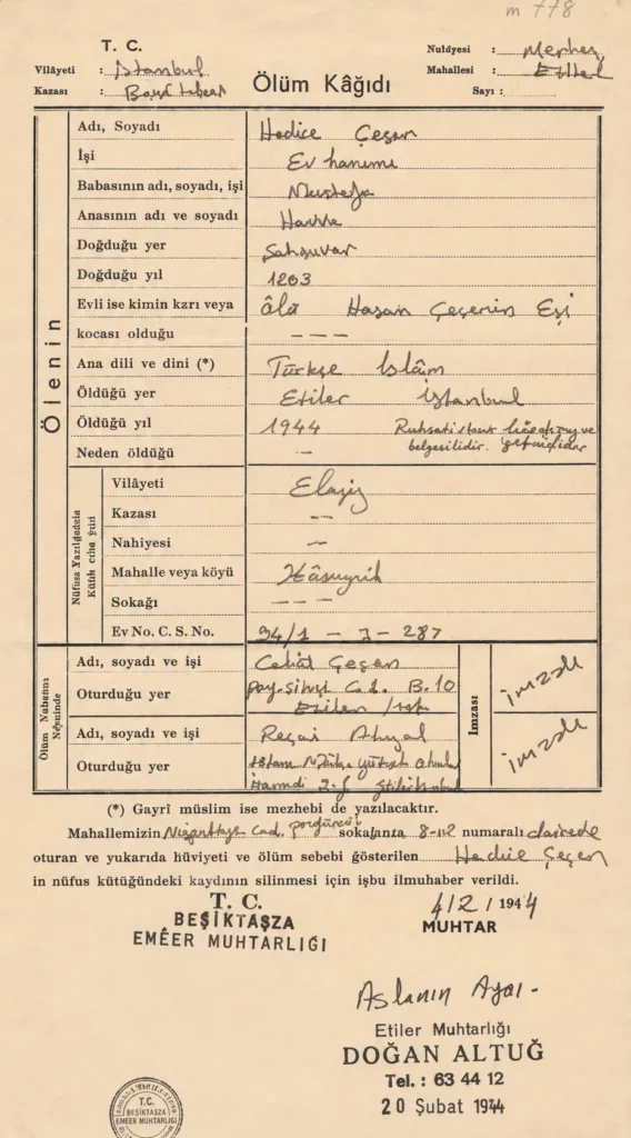 Muhtar İlmuhaberi Örneği