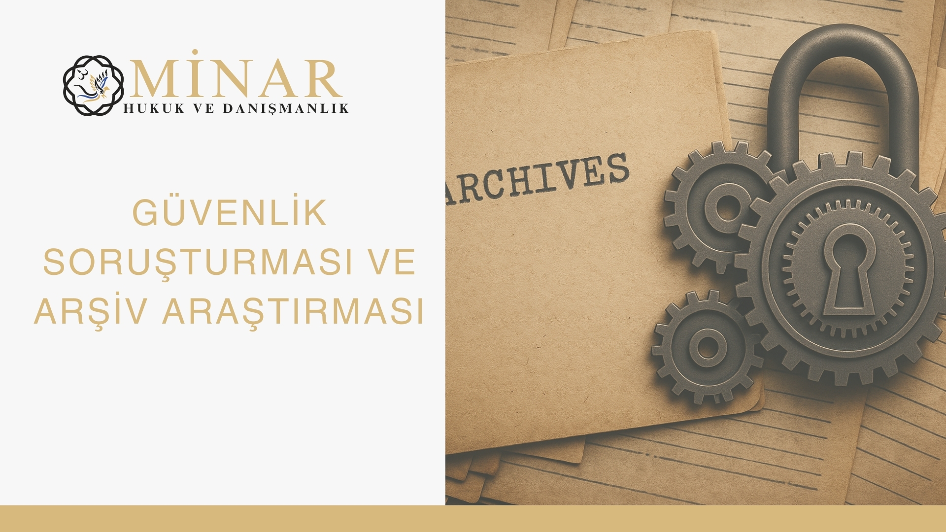 üvenlik soruşturması ve arşiv araştırması kavramlarını simgeleyen kilitli çarklar ve arşiv dosyaları.
