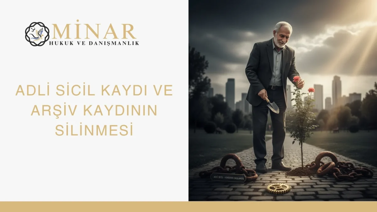 Adli sicil kaydı silme, sabıka kaydı sildirme ve arşiv kaydı başvuru sürecini temsil eden hukuki belge görseli.