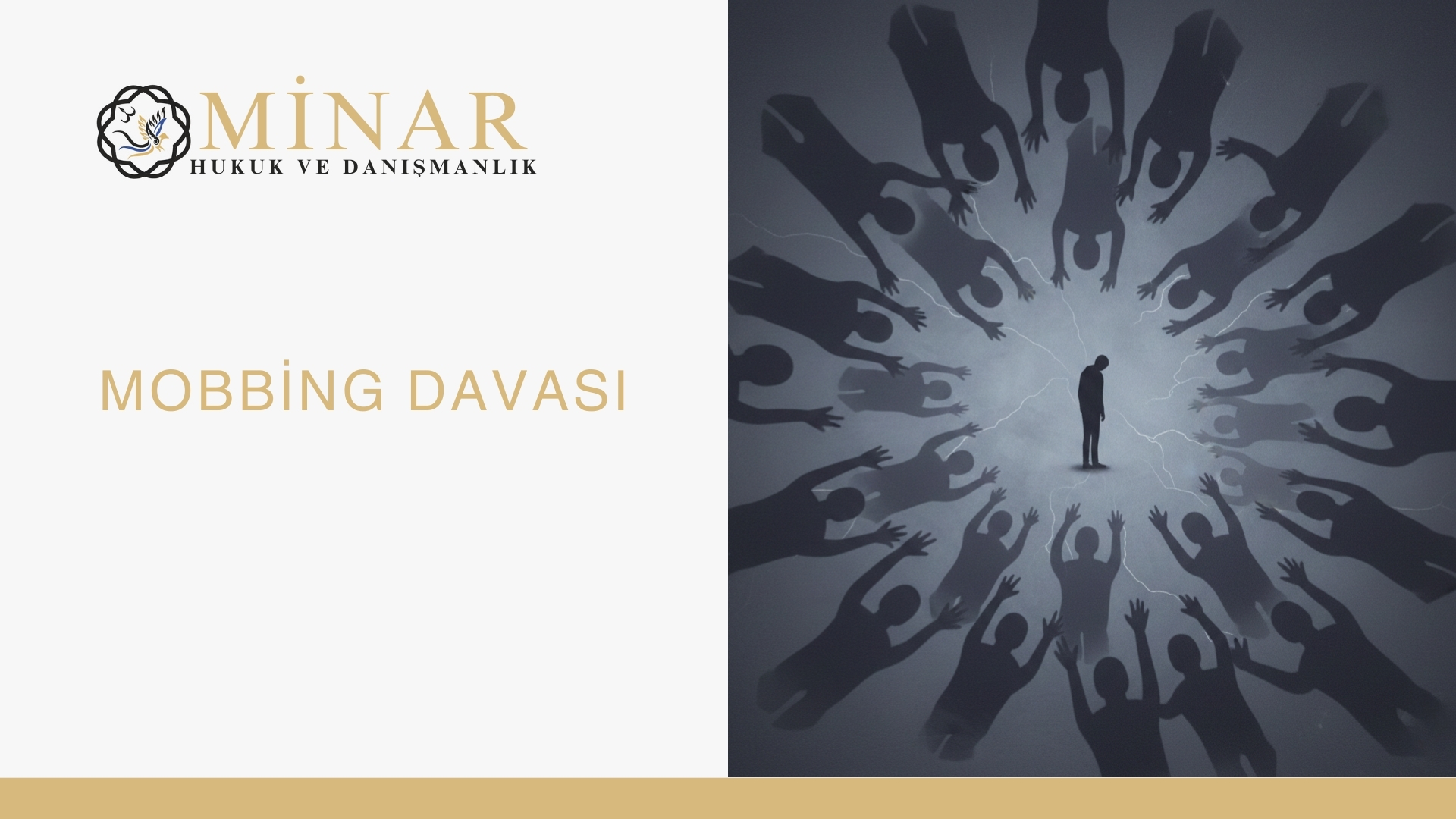 İşyerinde psikolojik tacize uğrayan çalışanın yalnızlaştırılmasını simgeleyen mobbing davası temalı görsel – Minar Hukuk & Danışmanlık
