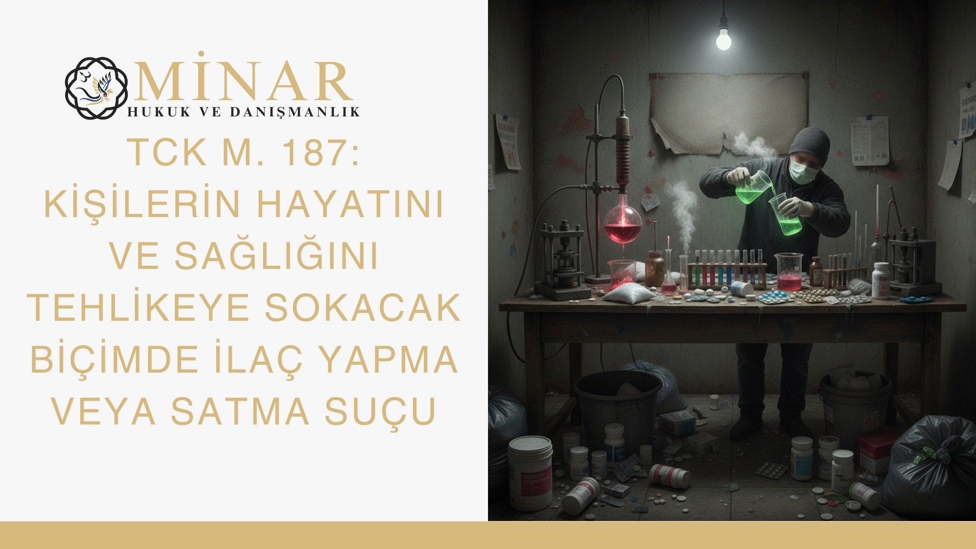 TCK 187 kapsamında kişilerin hayatını ve sağlığını tehlikeye sokacak şekilde sahte ilaç üreten ve satan kişiyi temsil eden görsel