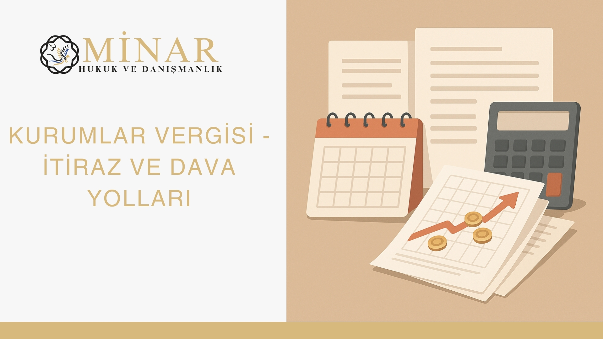 Vergi ve finans temasını yansıtan hesap makinesi, takvim ve grafik çizelgeleriyle minimalist ofis çalışma sahnesi.