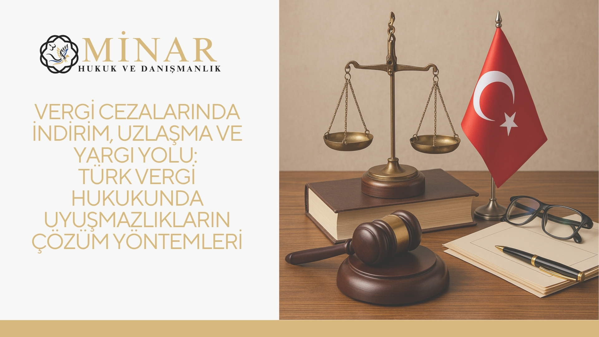 "Bir adalet terazisi, hâkim tokmağı, Türk bayrağı, hukuk kitapları ve bir dolma kalem ile gözlükten oluşan masa üzeri düzenleme; Türk vergi hukukunu ve yargı sürecini temsil ediyor."