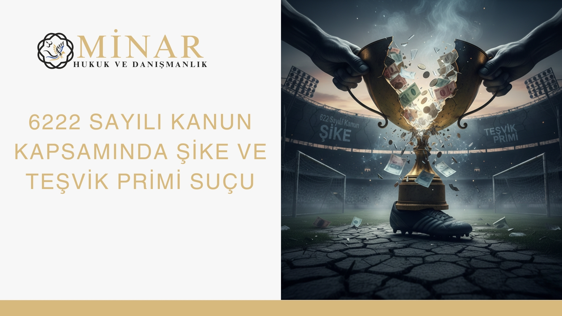 Minar Hukuk, 6222 sayılı Kanun, Şike, Teşvik Primi Suçu, spor hukuku, futbol stadyumu, kırık kupa, para
