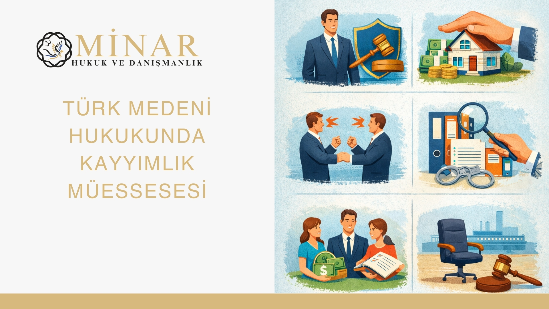 Türk Medeni Hukuku’nda kayyımlık müessesesini, malvarlığı yönetimini ve şirketlerde kayyım atanmasını simgeleyen hukuki kapak görseli