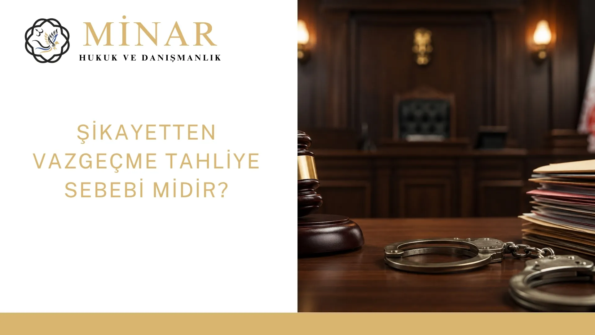 Şikayetten vazgeçme, tahliye talebi ve tutukluluk süreçlerini temsil eden; Türk ceza yargılaması atmosferine uygun, premium ve metin içermeyen hukuk görseli.