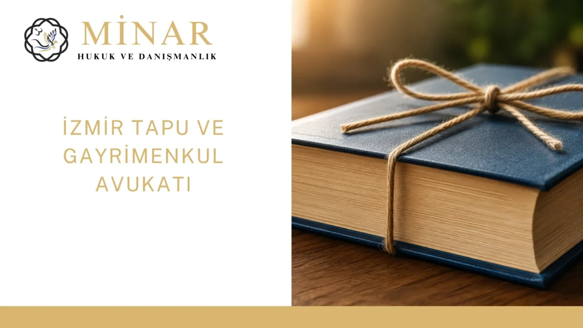 İzmir tapu ve gayrimenkul avukatı hizmetlerini temsil eden sicimle bağlanmış hukuk kitabı görseli.